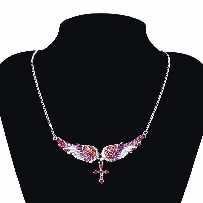Wholesale Exaggerated Angel Wing Diamond Cross Necklace