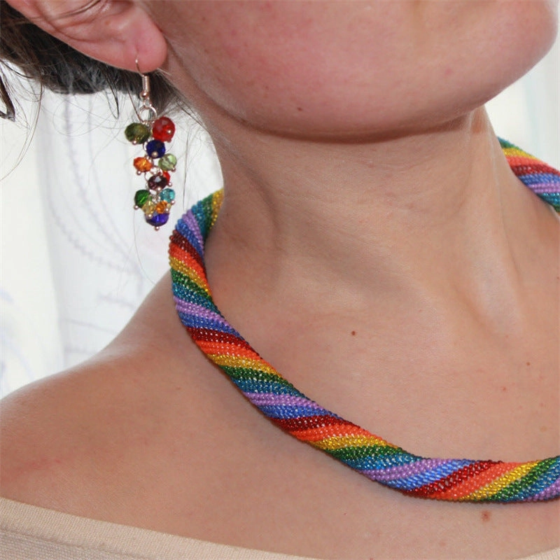 Wholesale Exaggerated Beaded Long Simple Stained Glass Temperament Earrings