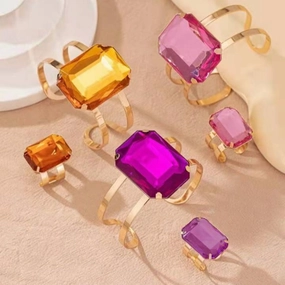 Wholesale Exaggerated Colored Square Rhinestone Rings
