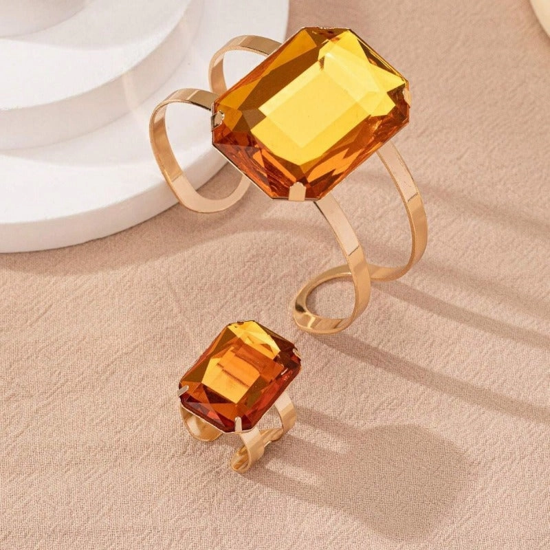 Wholesale Exaggerated Colored Square Rhinestone Rings