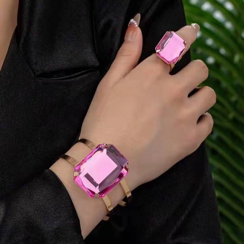 Wholesale Exaggerated Colored Square Rhinestone Rings