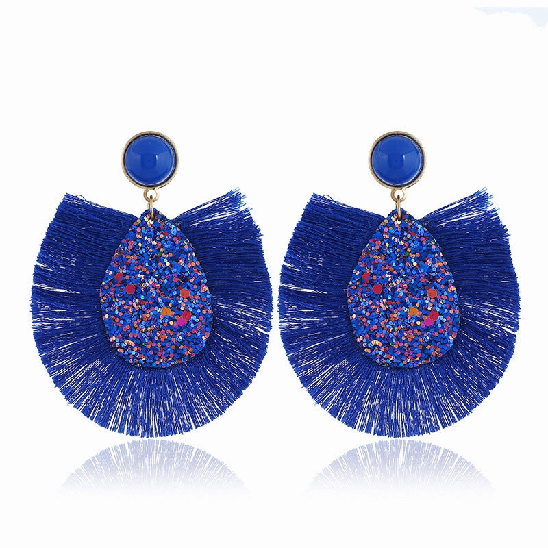 Wholesale Exaggerated Colorful Sequin Drop Tassel Geometric Earrings