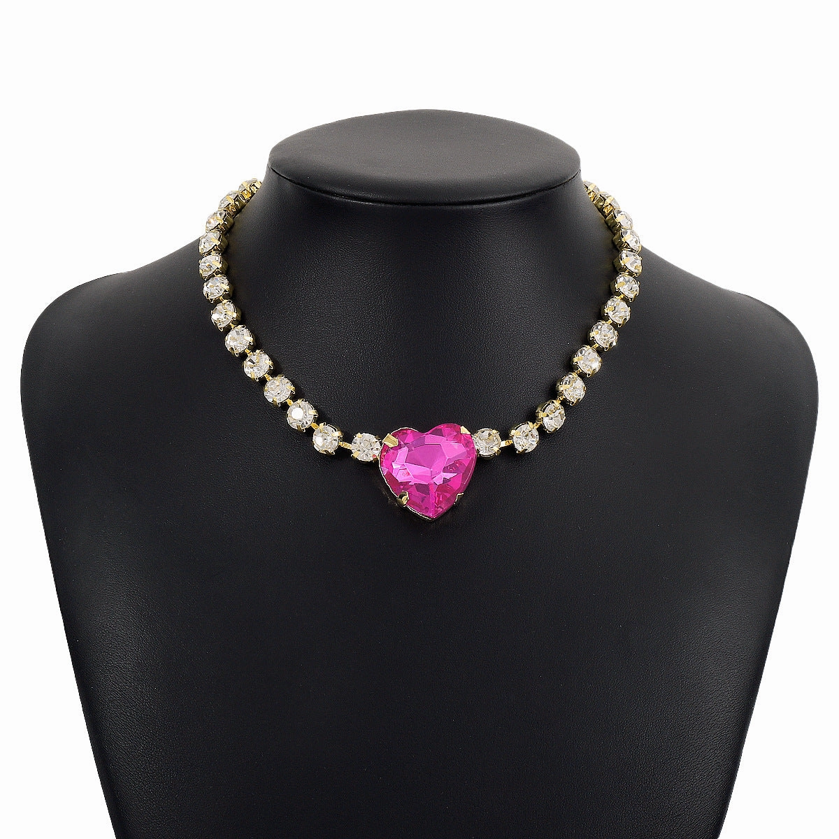 Wholesale Exaggerated Creative Glass Diamond Heart Pendant Necklace