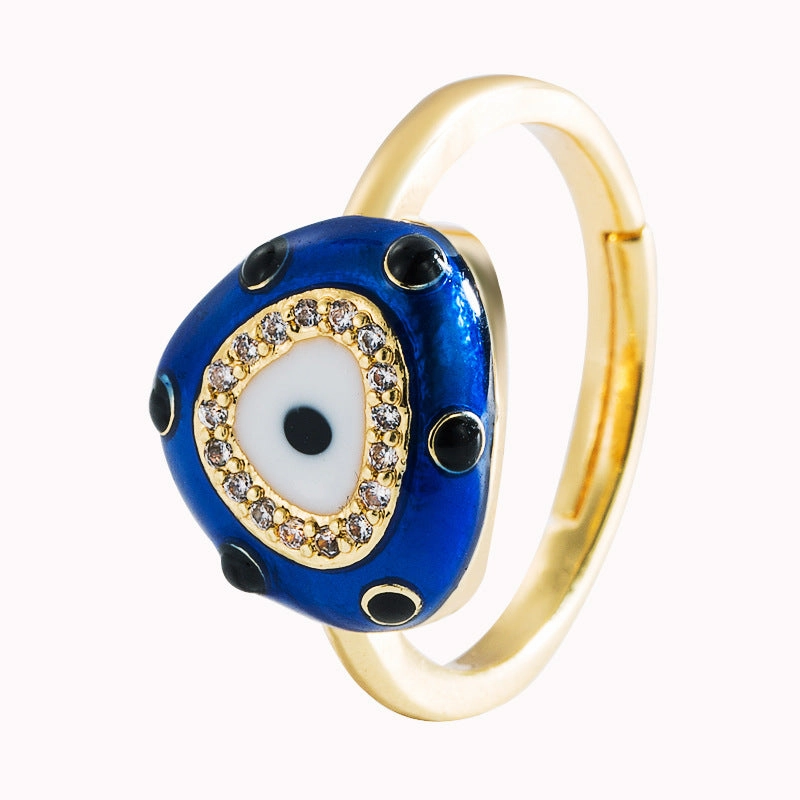 Wholesale  Exaggerated Devil's Eye Shape Dripping Oil Opening Solid Copper Gold-plated Ring