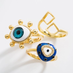 Wholesale  Exaggerated Devil's Eye Shape Dripping Oil Opening Solid Copper Gold-plated Ring