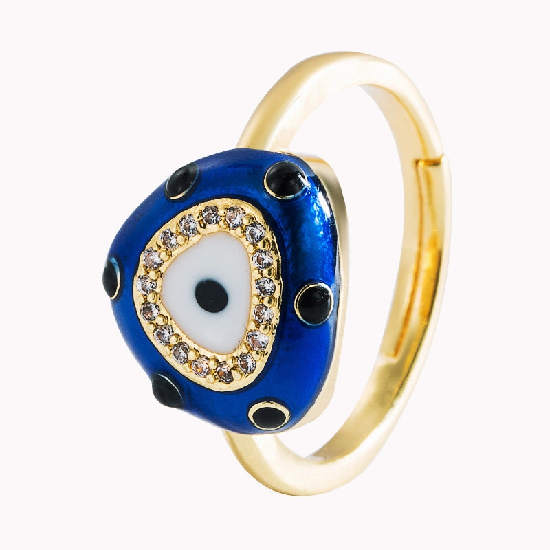 Wholesale  Exaggerated Devil's Eye Shape Dripping Oil Opening Solid Copper Gold-plated Ring