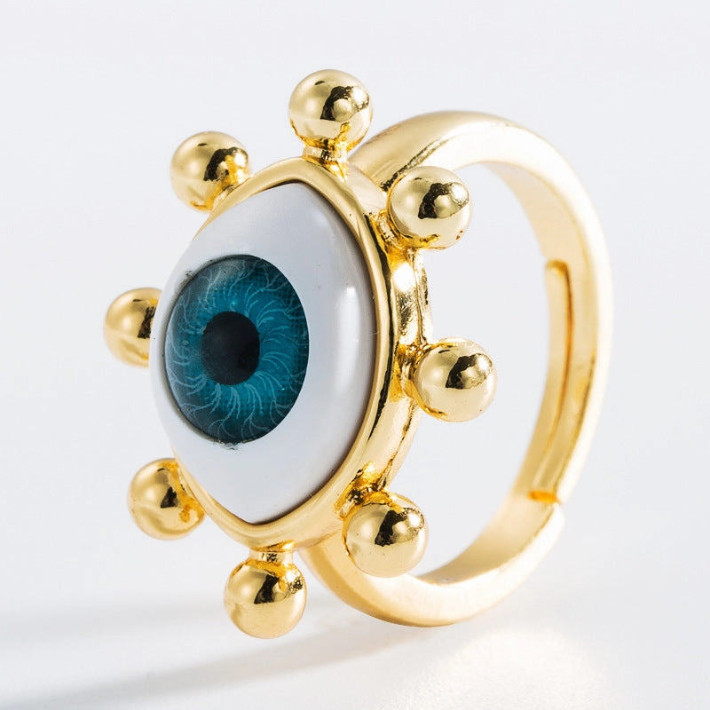 Wholesale  Exaggerated Devil's Eye Shape Dripping Oil Opening Solid Copper Gold-plated Ring