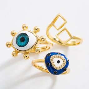 Wholesale  Exaggerated Devil's Eye Shape Dripping Oil Opening Solid Copper Gold-plated Ring