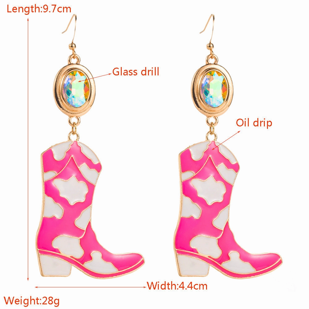 Wholesale Exaggerated earrings cowboy boots oil drip diamond multi-layer earrings