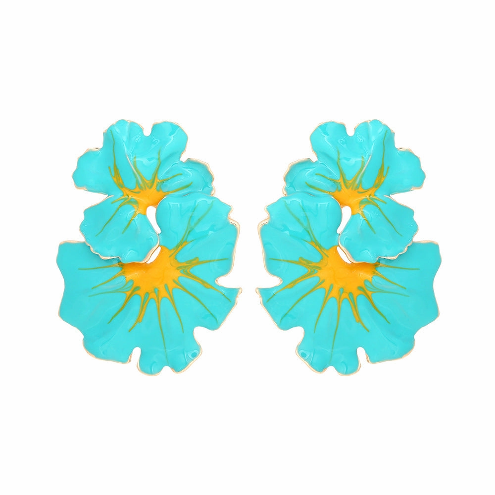 Wholesale Exaggerated Enamel Flower Zinc Alloy Earrings