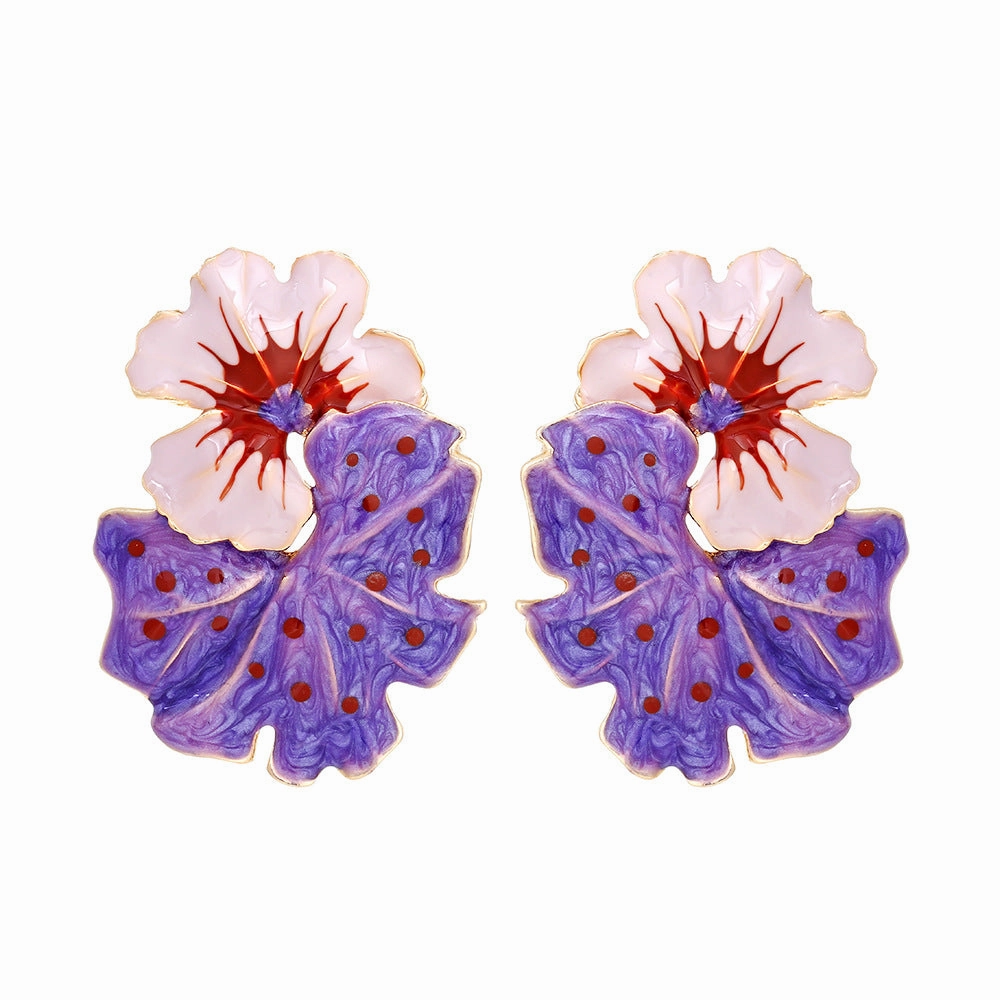 Wholesale Exaggerated Enamel Flower Zinc Alloy Earrings