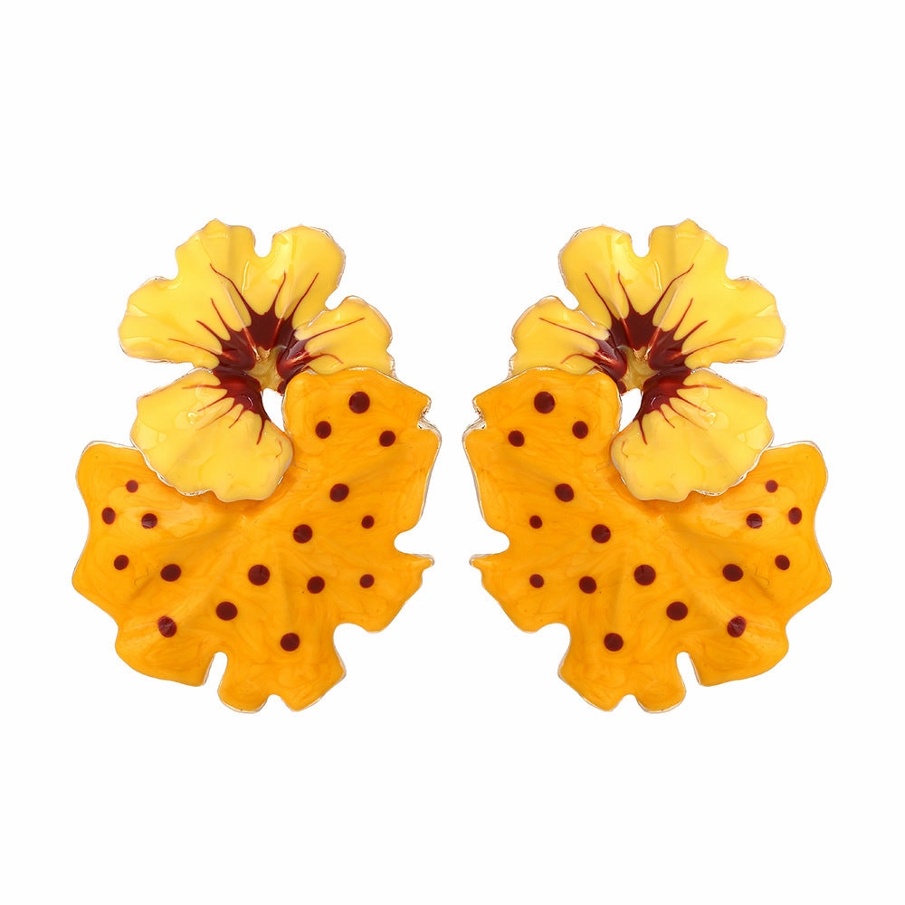Wholesale Exaggerated Enamel Flower Zinc Alloy Earrings