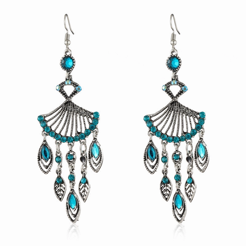 Wholesale Exaggerated Fan-Shaped Vintage Diamond Earrings