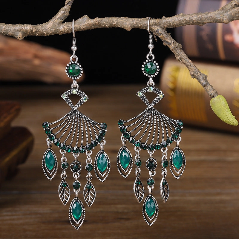 Wholesale Exaggerated Fan-Shaped Vintage Diamond Earrings