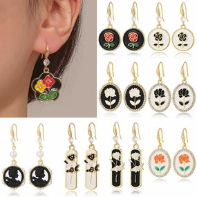 Wholesale Exaggerated Flower Rose High-end Small Fragrance Style Metal Earrings