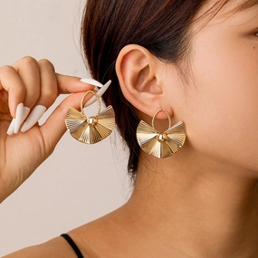 Wholesale Exaggerated Geometric Pleated Fan-shaped Large Earrings