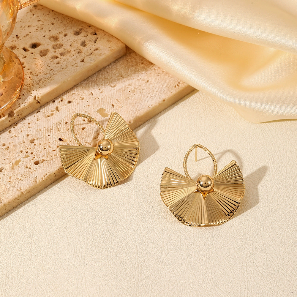 Wholesale Exaggerated Geometric Pleated Fan-shaped Large Earrings
