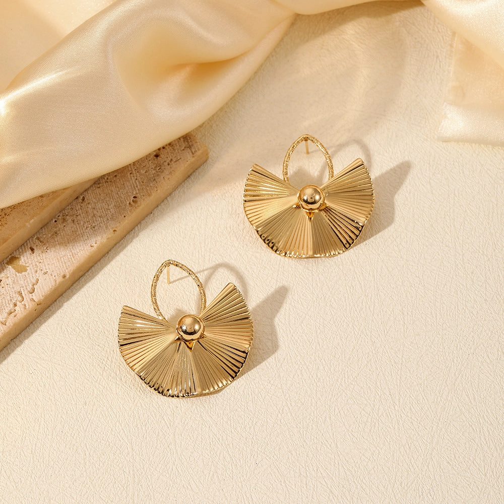 Wholesale Exaggerated Geometric Pleated Fan-shaped Large Earrings