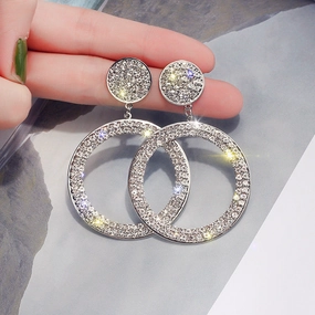 Wholesale Exaggerated Geometric Round Shape with Diamonds and Versatile Circle Earrings