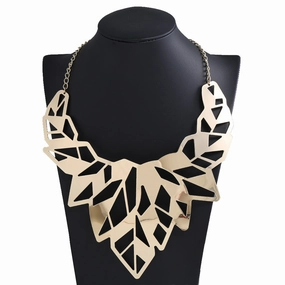 Wholesale Exaggerated hollow polished leaf metal necklace