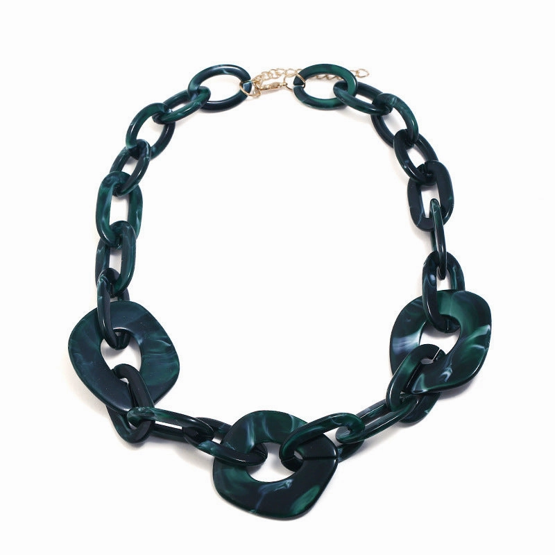 Wholesale Exaggerated lock buckle spliced necklace with exquisite resin rendered plate material