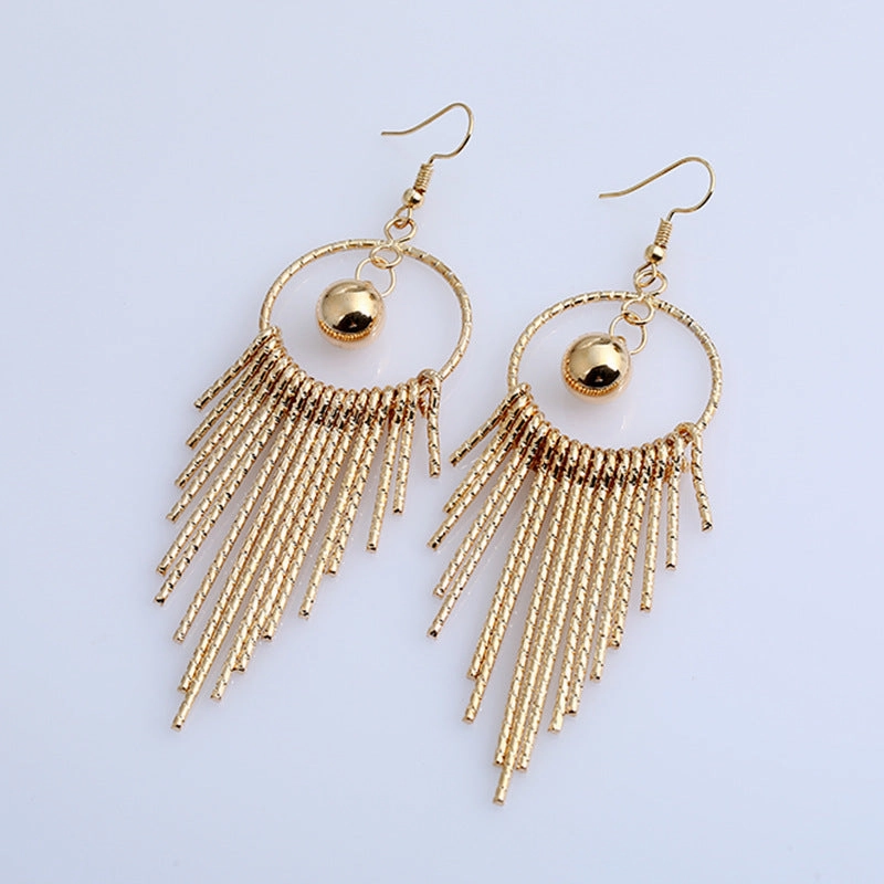 Wholesale Exaggerated long metal tassel earrings