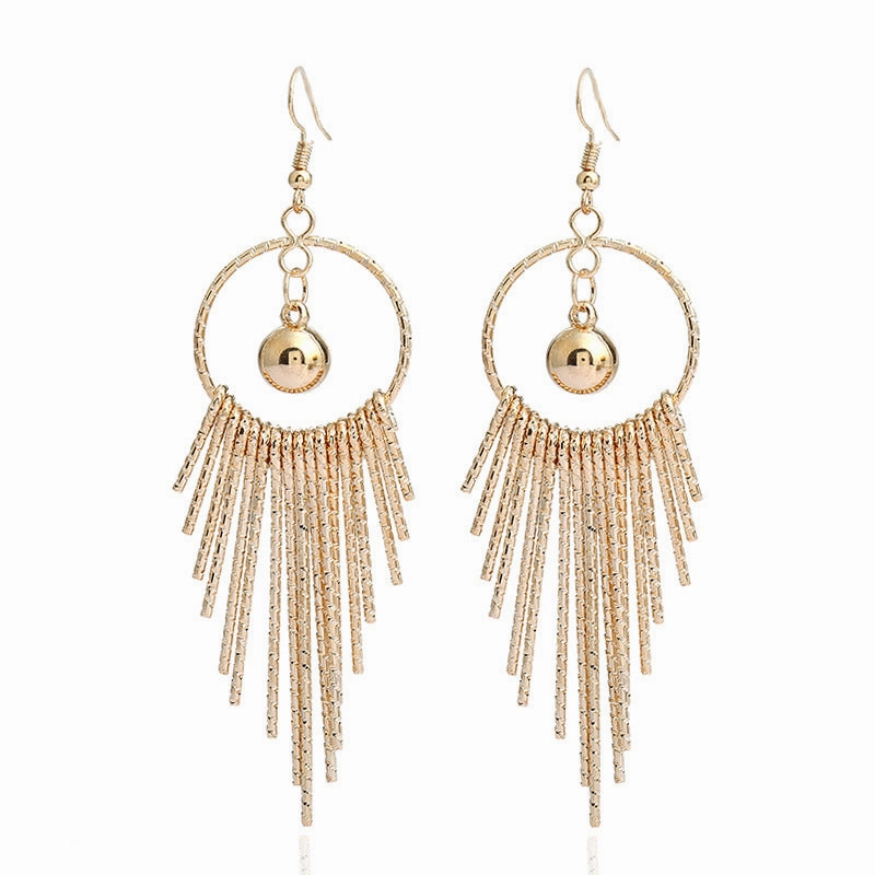 Wholesale Exaggerated long metal tassel earrings