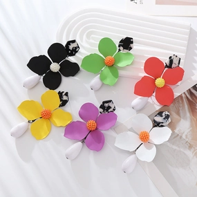 Wholesale Exaggerated Long Multi-layered Flower Alloy Painted Drop-shaped Pearl Earrings