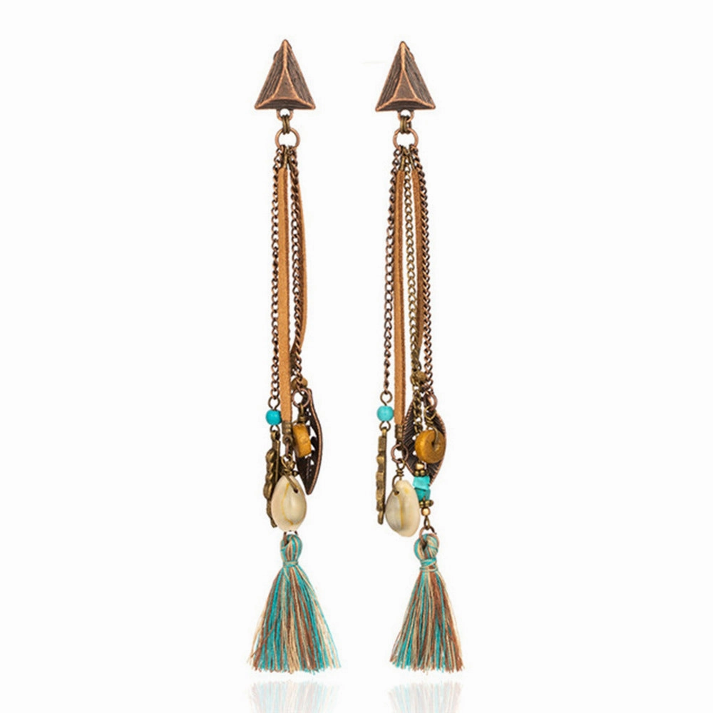 Wholesale Exaggerated Long Tassel Shell Leaf Earrings