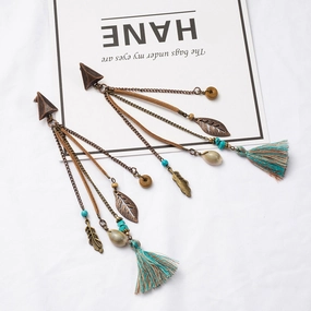 Wholesale Exaggerated Long Tassel Shell Leaf Earrings