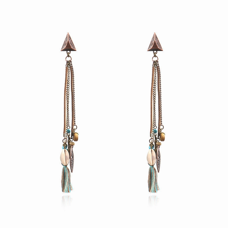 Wholesale Exaggerated Long Tassel Shell Leaf Earrings