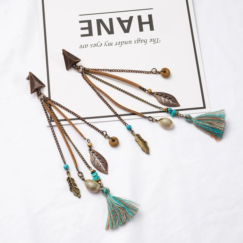 Wholesale Exaggerated Long Tassel Shell Leaf Earrings