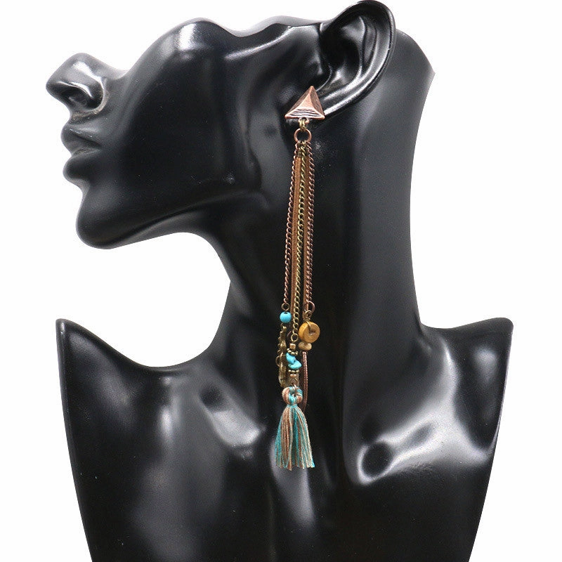 Wholesale Exaggerated Long Tassel Shell Leaf Earrings