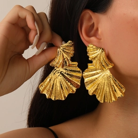 Wholesale Exaggerated punk style ginkgo leaf earrings