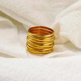 Wholesale Exaggerated Ring Multi-layered Titanium Steel 18k Gold Plated Ring