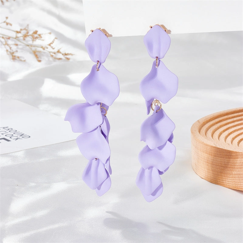 Wholesale Exaggerated Rose Petals and Leaves Long Earrings