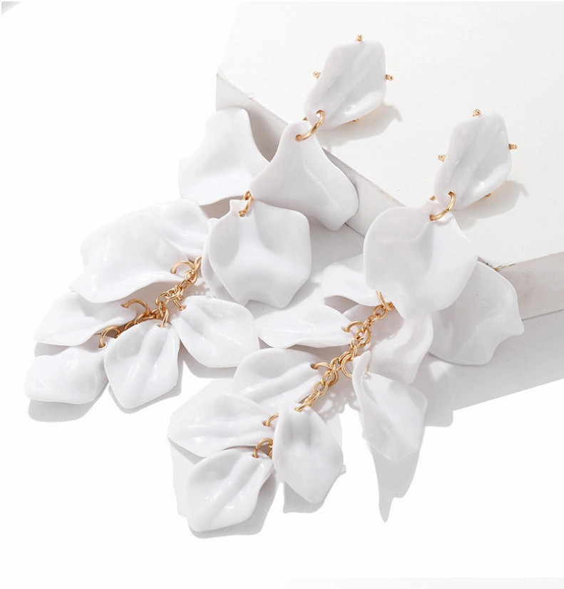 Wholesale Exaggerated Rose Petals and Leaves Long Earrings