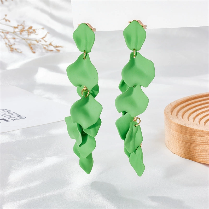 Wholesale Exaggerated Rose Petals and Leaves Long Earrings