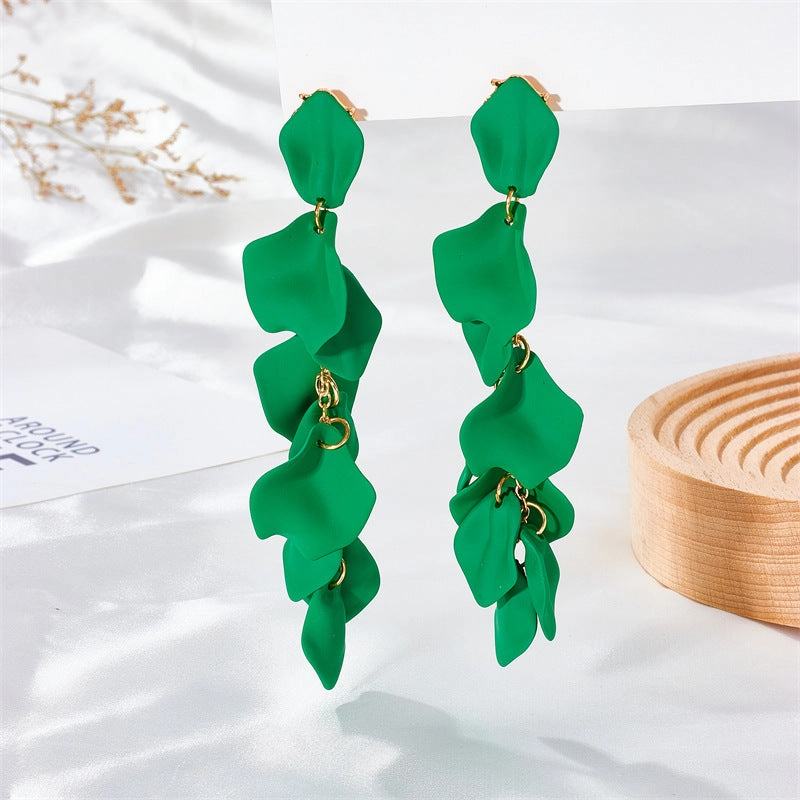 Wholesale Exaggerated Rose Petals and Leaves Long Earrings