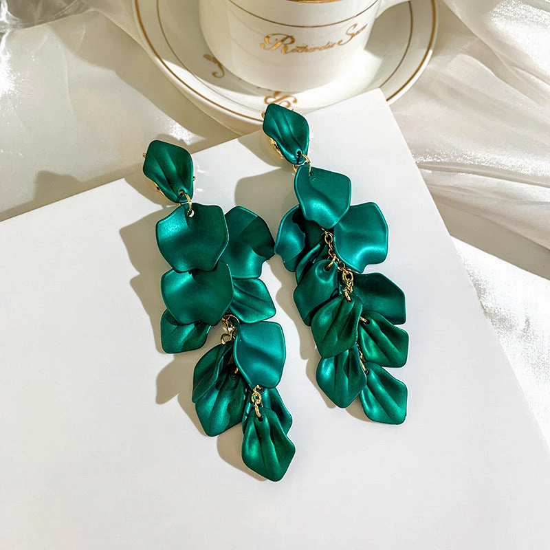 Wholesale Exaggerated Rose Petals and Leaves Long Earrings