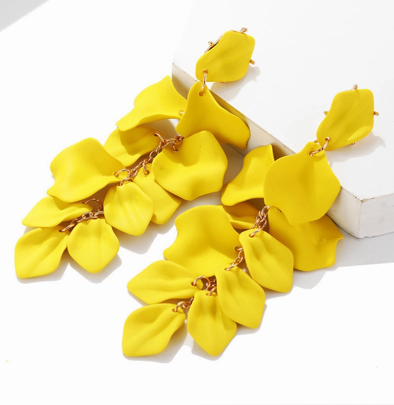 Wholesale Exaggerated Rose Petals and Leaves Long Earrings
