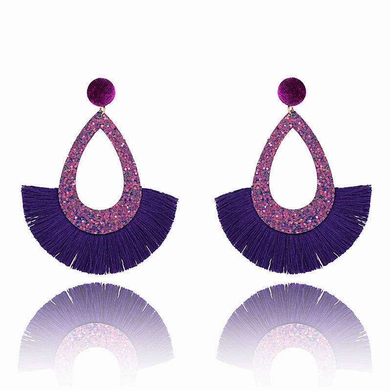 Wholesale Exaggerated Tassel Geometric Water Drop Hollow Diamond Earrings