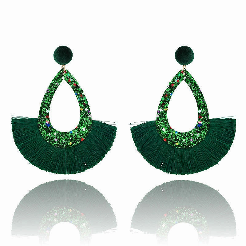 Wholesale Exaggerated Tassel Geometric Water Drop Hollow Diamond Earrings