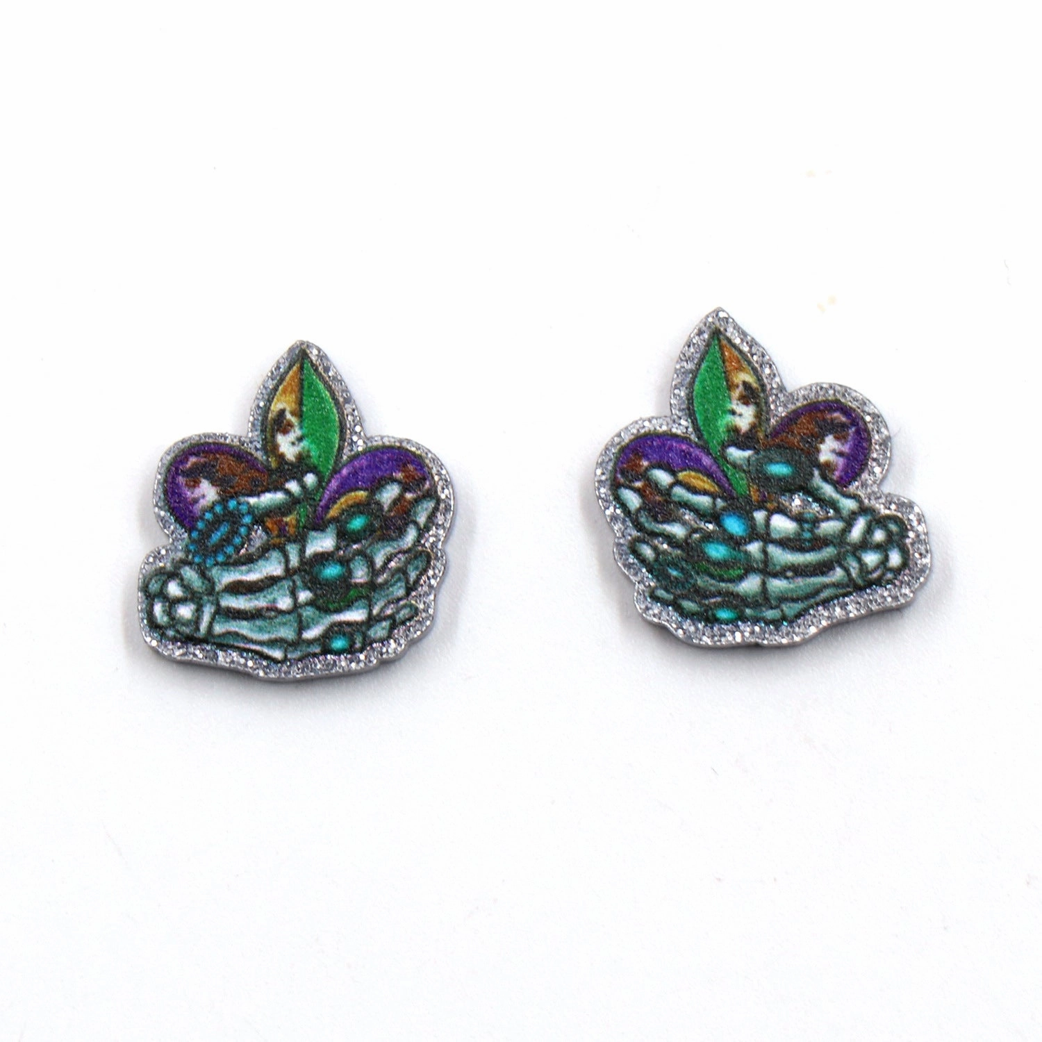 Wholesale Exaggerated Tricolor Carnival Skeleton Hand Acrylic Earrings