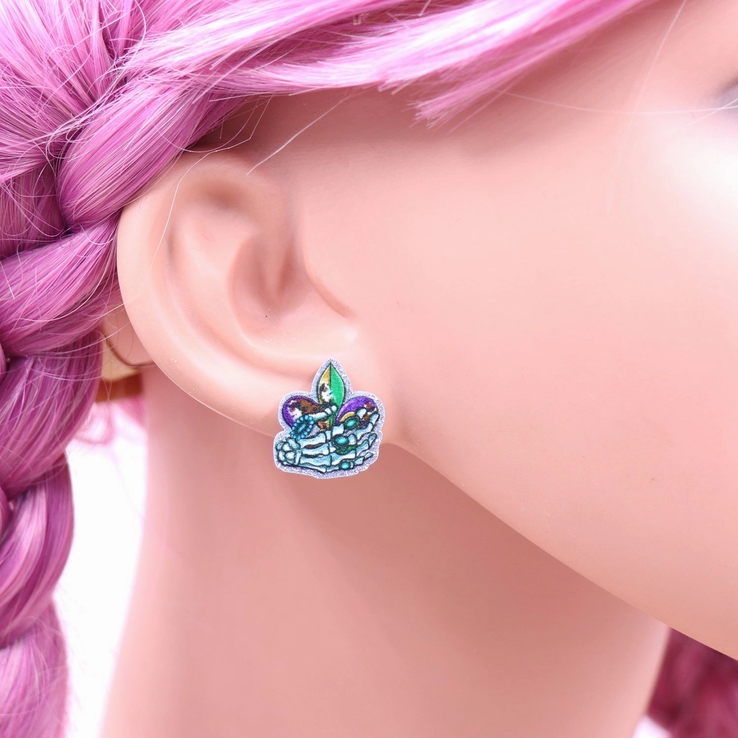 Wholesale Exaggerated Tricolor Carnival Skeleton Hand Acrylic Earrings