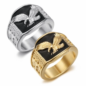 Wholesale explosions hip hop  jewelry stainless steel gold plated wings flying domineering men's ring