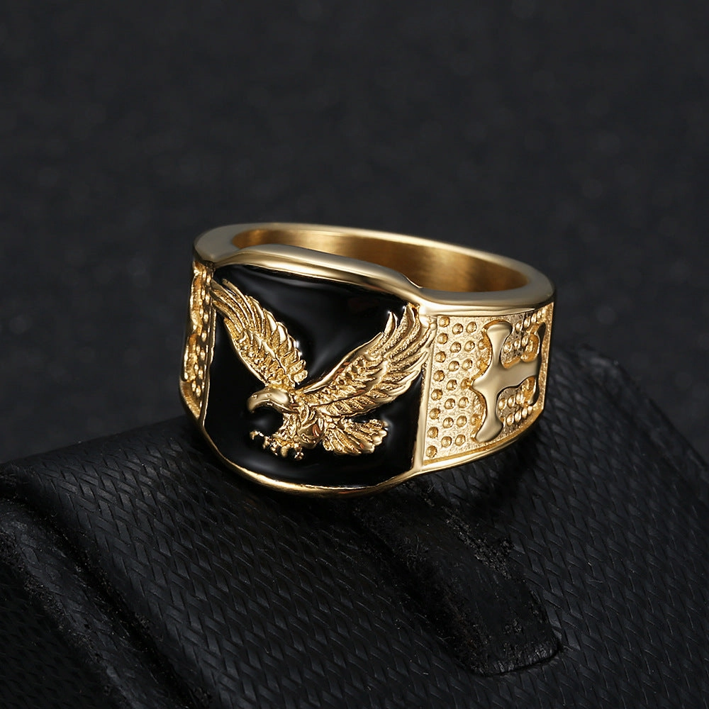 Wholesale explosions hip hop  jewelry stainless steel gold plated wings flying domineering men's ring