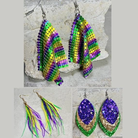 Wholesale Eye-catching and Exaggerated Shiny Gretel Feather Metal Mesh Earrings