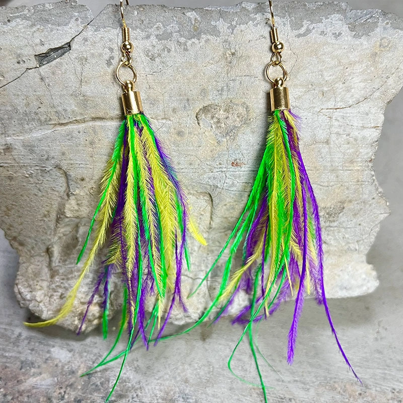 Wholesale Eye-catching and Exaggerated Shiny Gretel Feather Metal Mesh Earrings