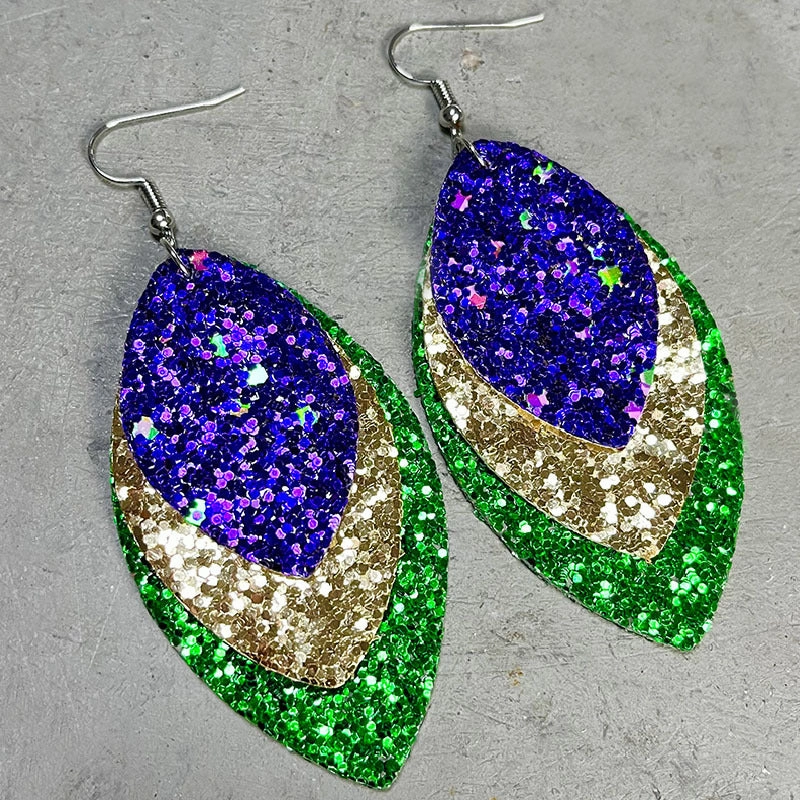 Wholesale Eye-catching and Exaggerated Shiny Gretel Feather Metal Mesh Earrings